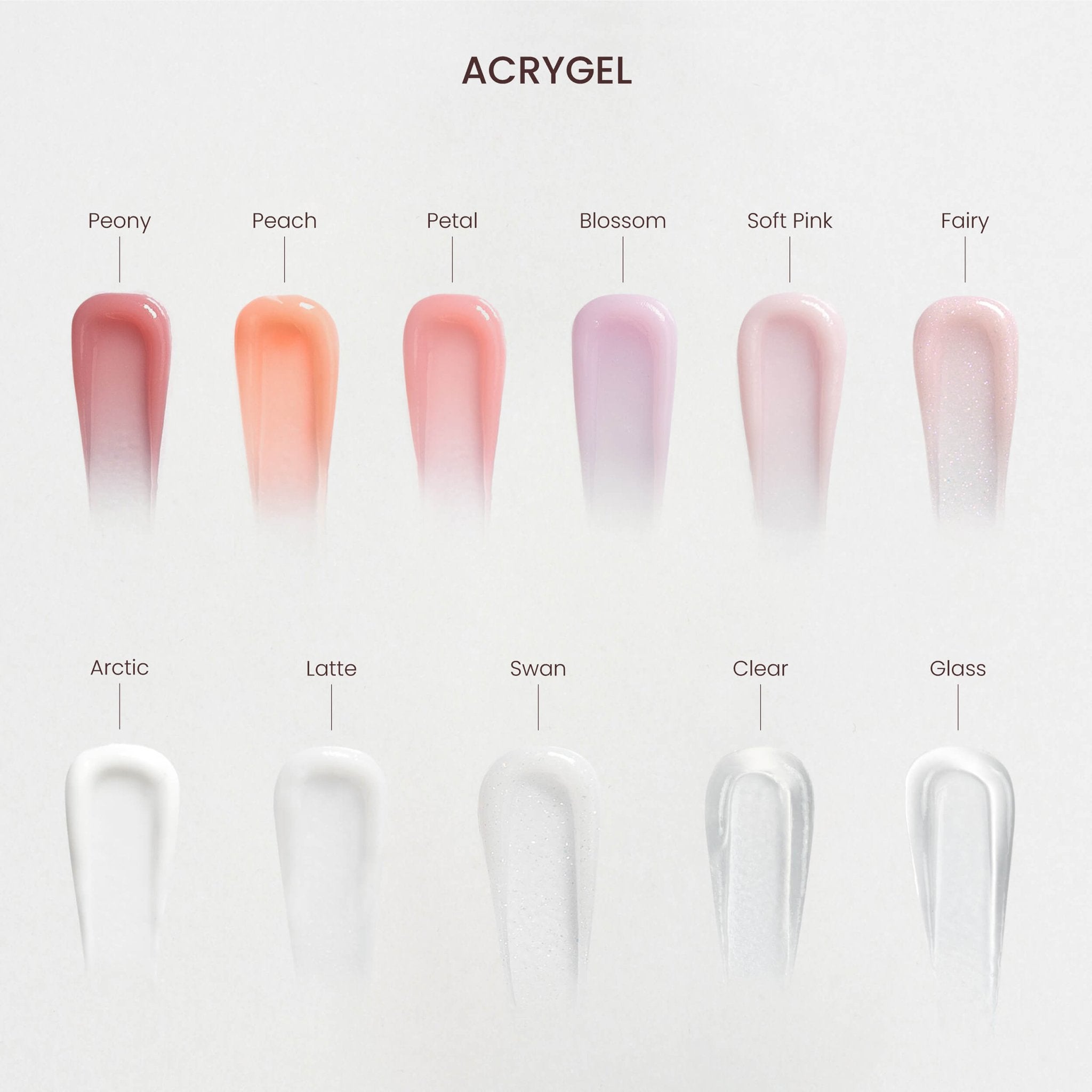 Palette colori Acrygel nude per unghie: tonalità rosa, bianco e trasparente - Cactus For You