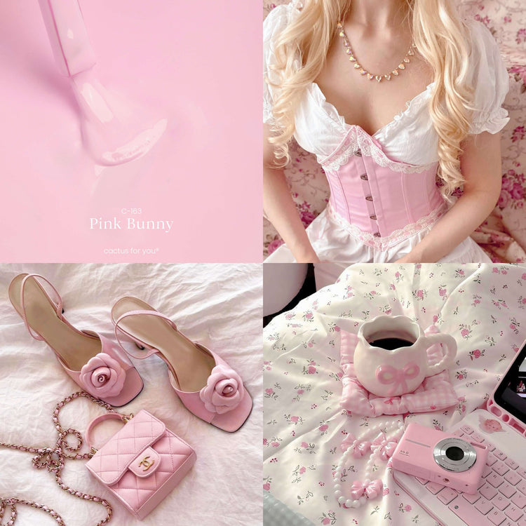 Pink Bunny: un collage rosa confetto e dettagli femminili, per una manicure dolce e vivace dal fascino Coquette.