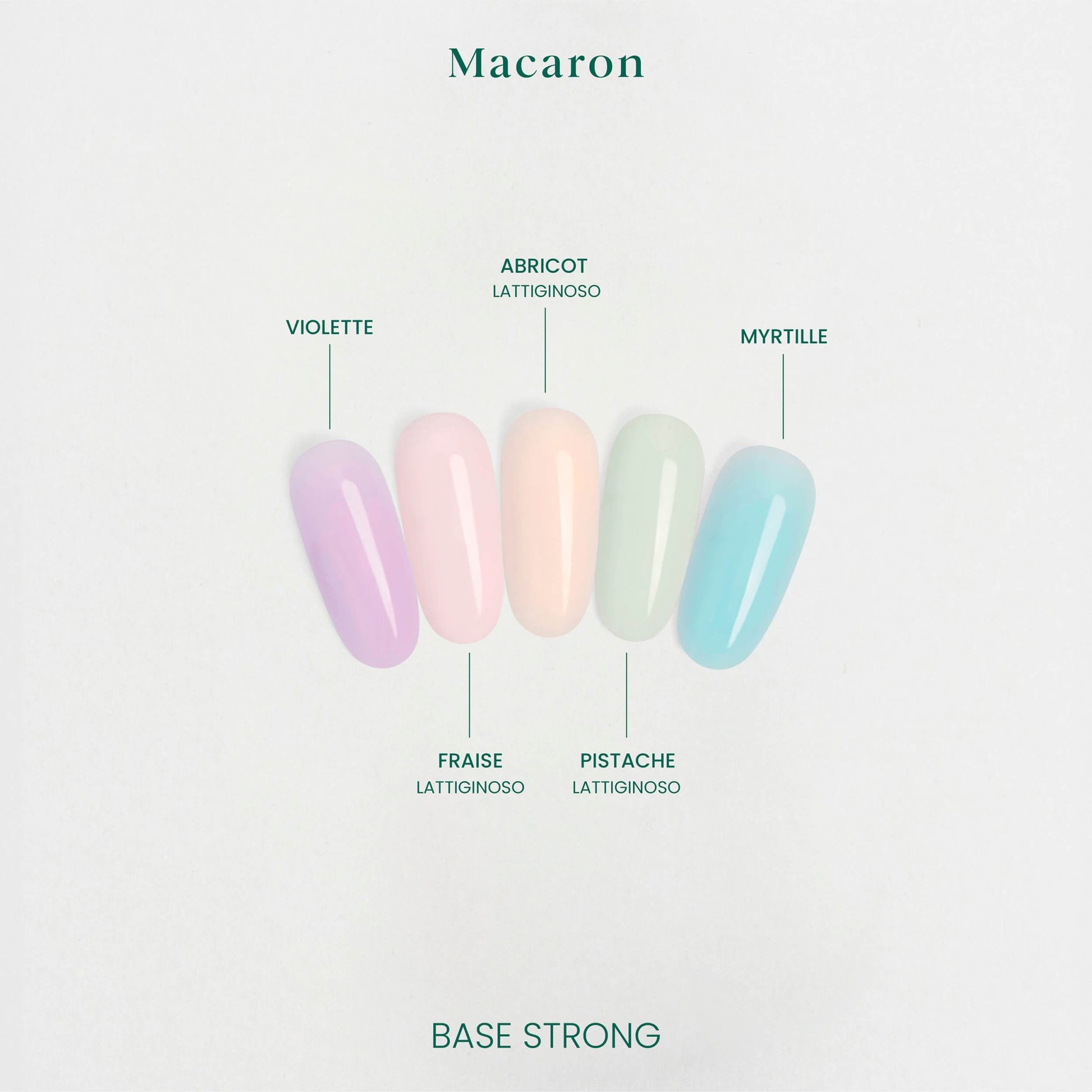Colori base semipermanente Macaron: Violette, Fraise, Abricot, Pistache, Myrtille Cactus