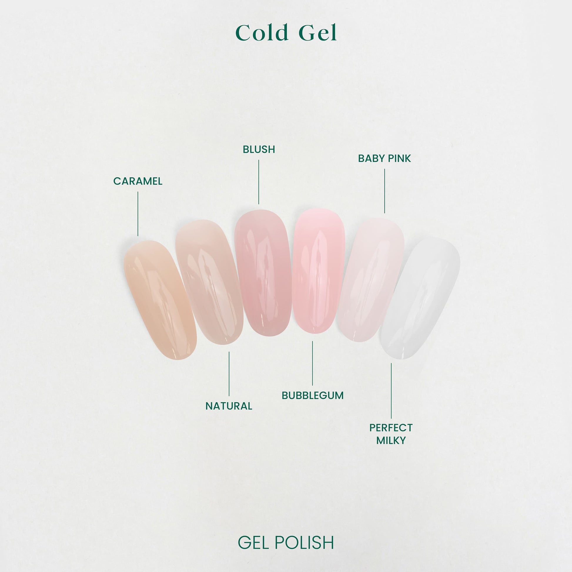 Gamma colori gel builder Cold Gel: Caramel, Natural, Blush, Bubblegum, Baby Pink, Perfect Milky.