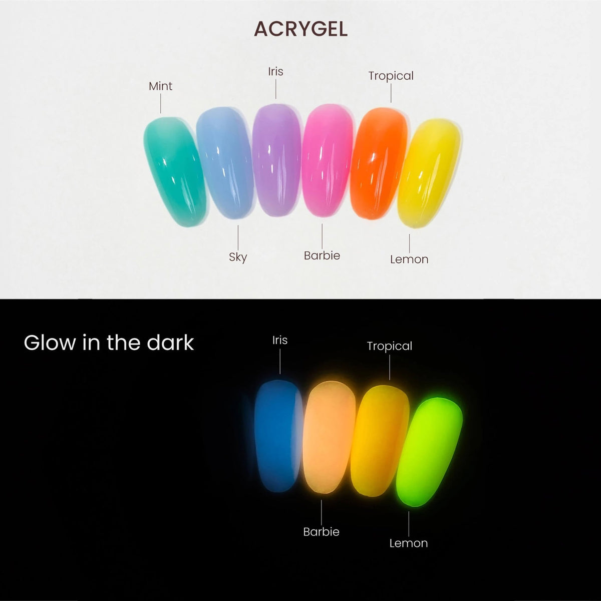 Acrygel Cactus For You - Ricostruzione unghie con colori neon Mint, Sky, Iris, Barbie, Tropical, Lemon.