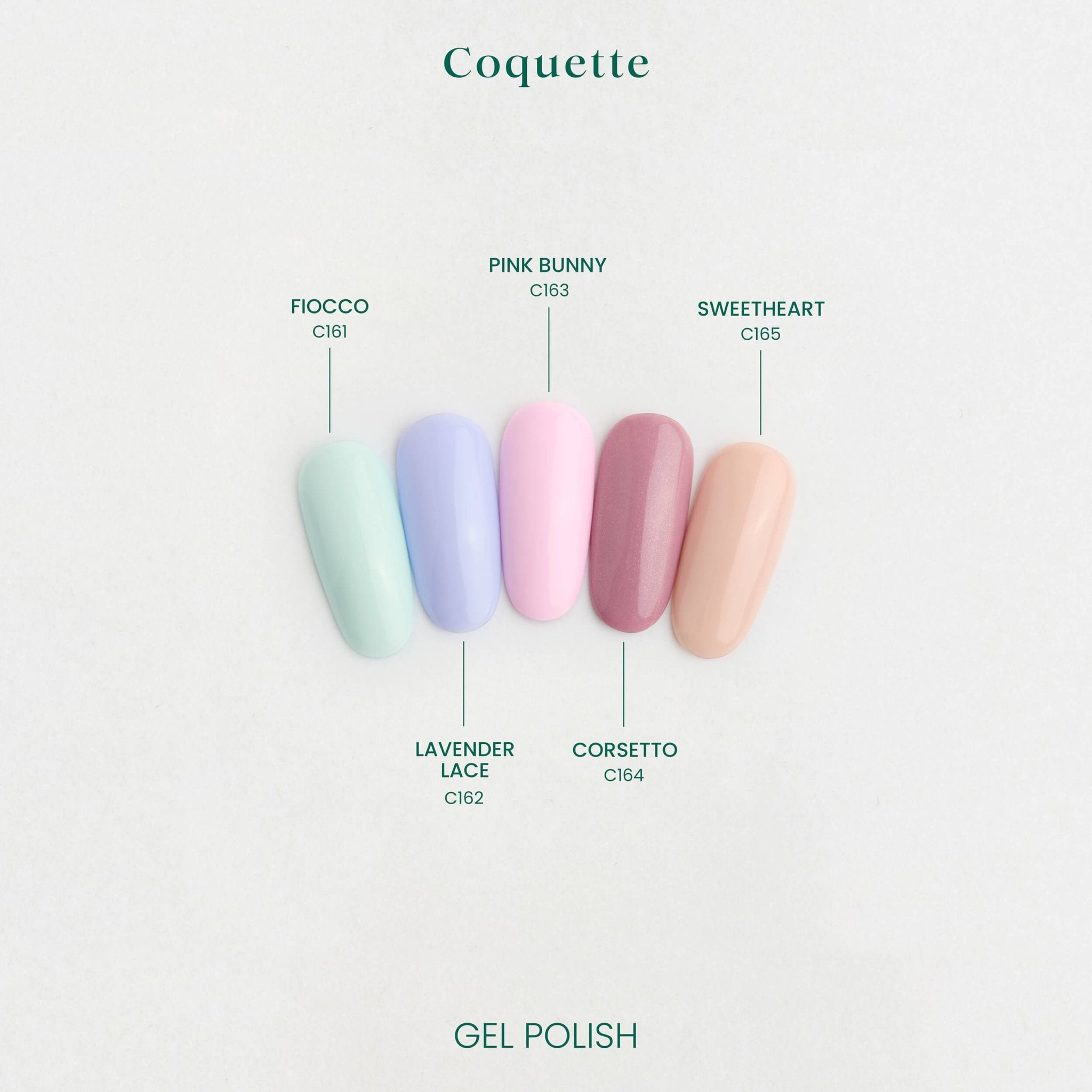La gamma Coquette a confronto: scopri i 5 Gel Polish pastello perfetti per un look romantico e sofisticato.
