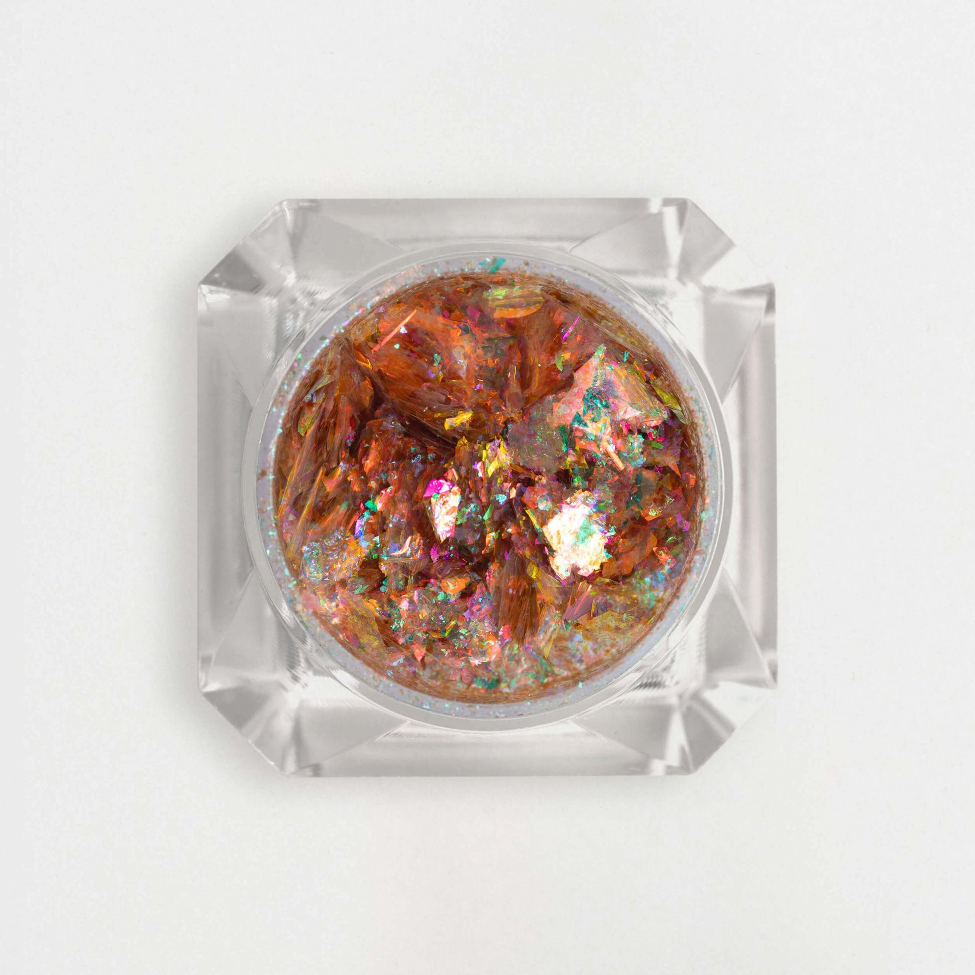 Flakes arancione e rosa per nail art in contenitore trasparente