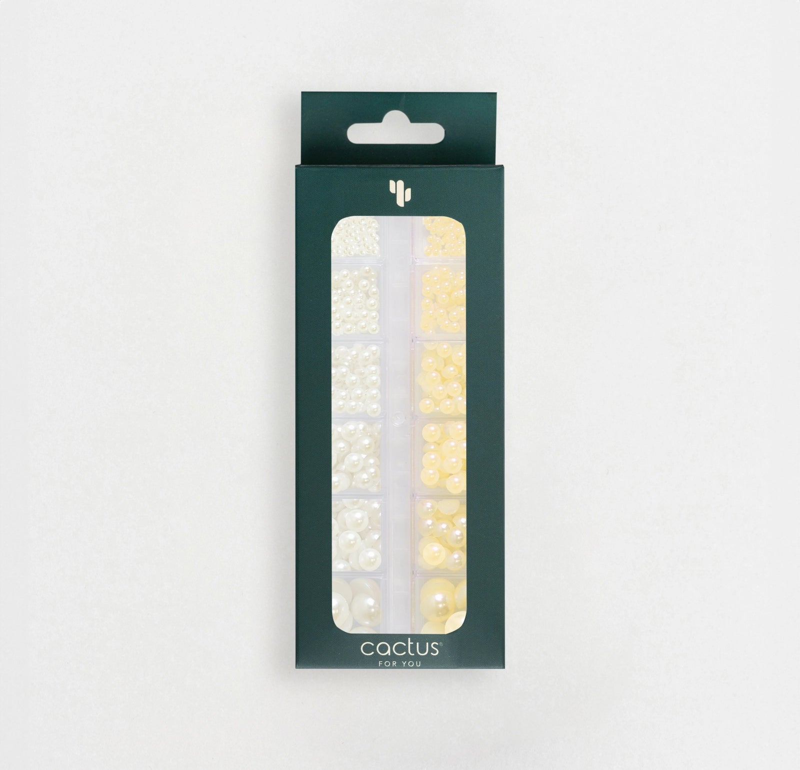 Confezione di perle bianco panna e giallo pastello per nail art, marchio Cactus For You.