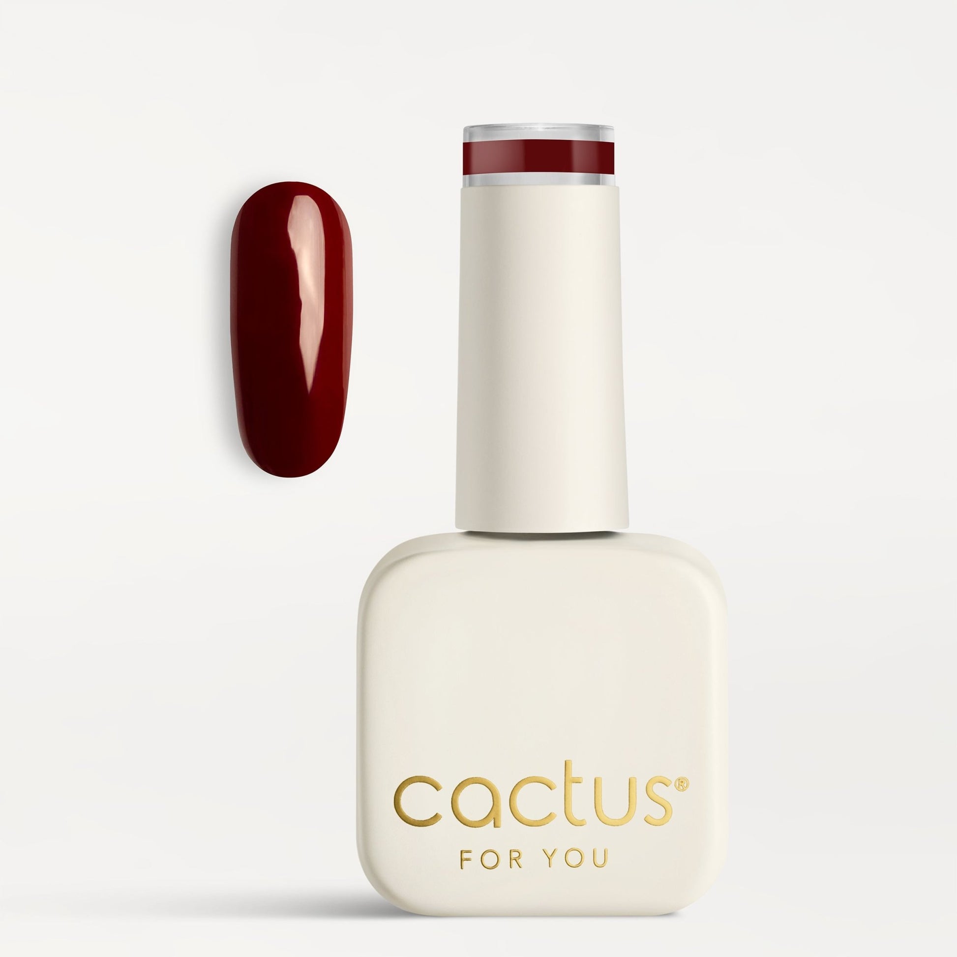 Smalto semipermanente Red Velvet C184 Cactus For You, boccetta e swatch rosso scuro caldo