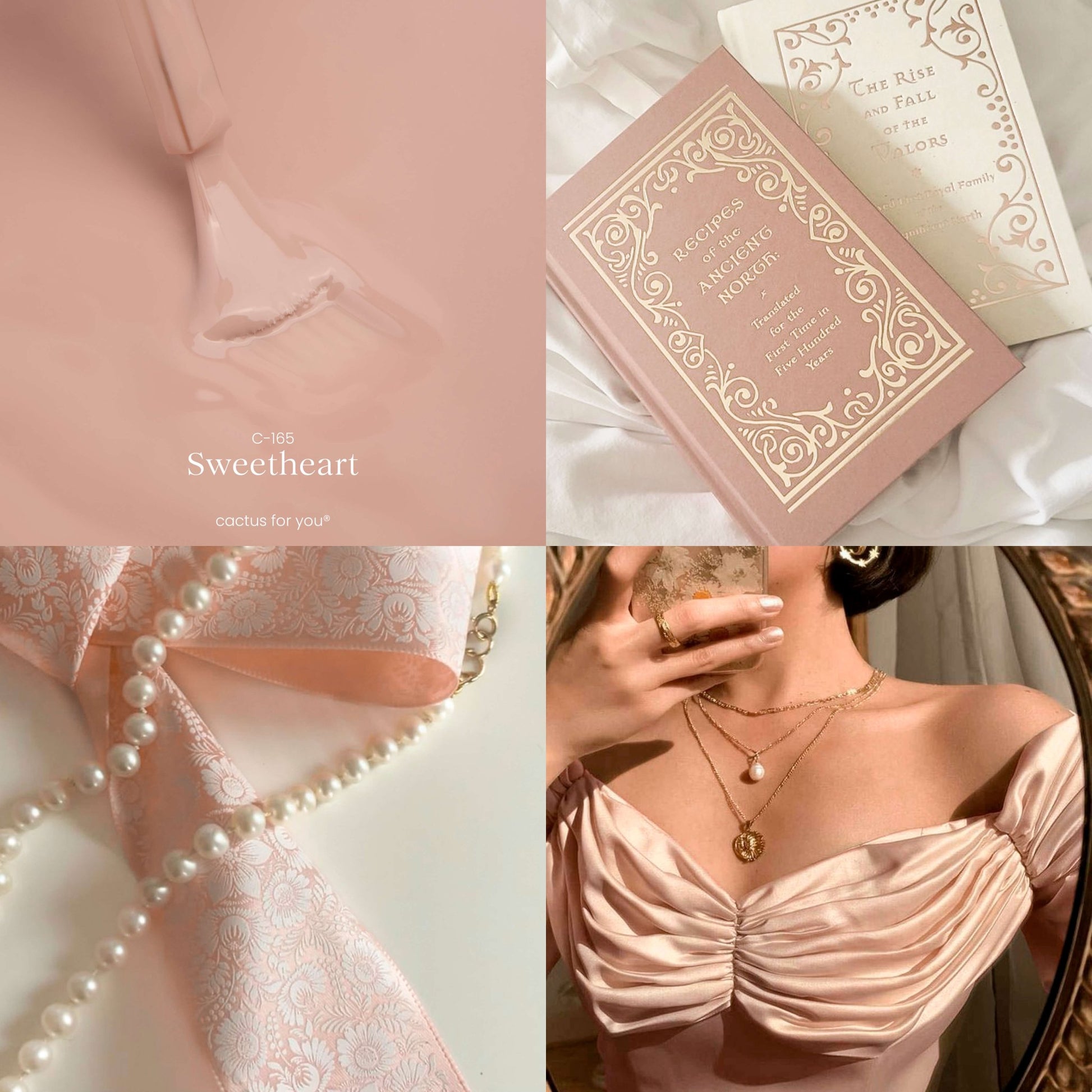 Sweetheart: un collage nude pescato e accenti eleganti, perfetto per una manicure delicata e versatile dal tocco Coquette.